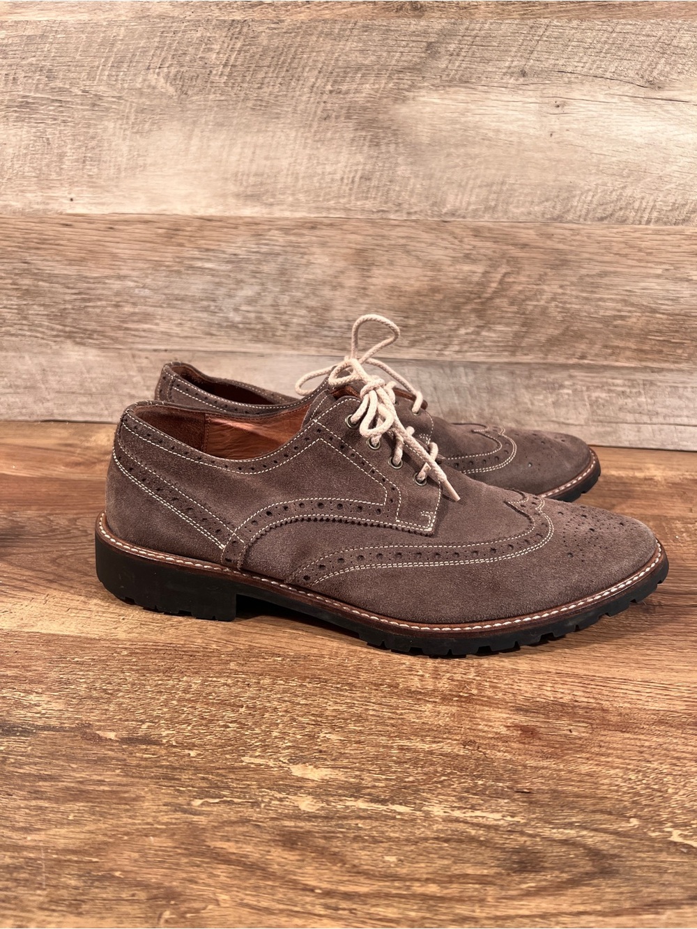 Saks Fifth Avenue Men's Taupe Suede Wingtip Derbies - Picture 3 of 12